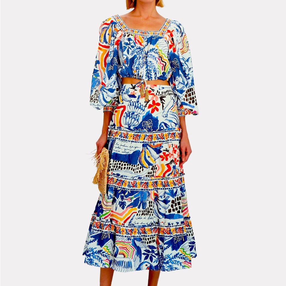 FARM RIO Wild Brazil Cotton Midi Skirt XS B1484